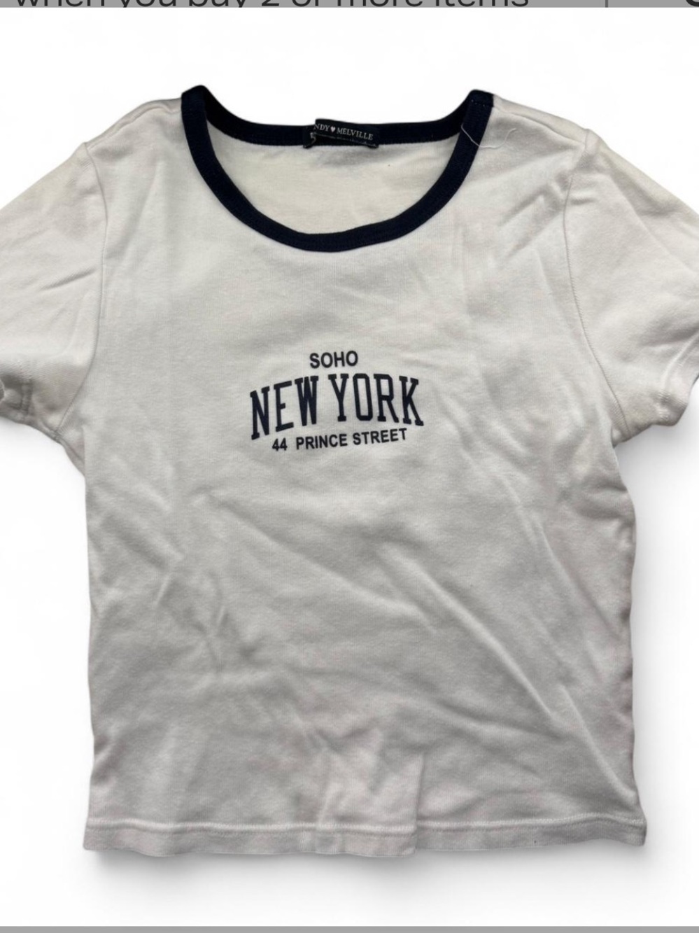 Brandy Melville White Tee with Black Trim and New York Graphic